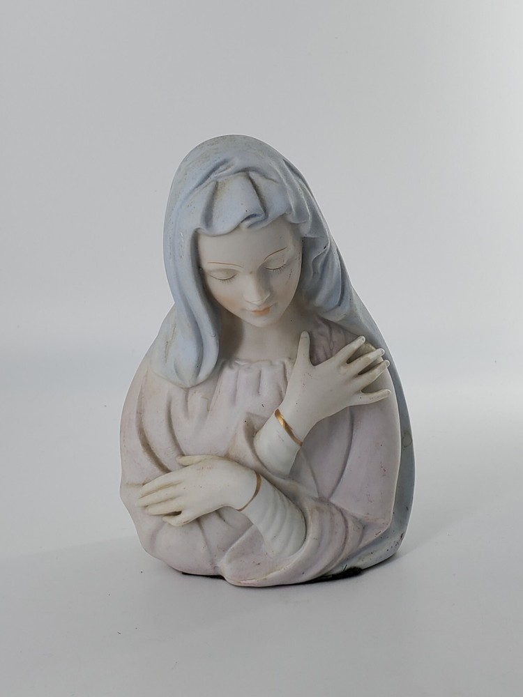Porcelain Bisque Virgin Mary Planter, Madonna, Mother, Made In Japan 6”  a054