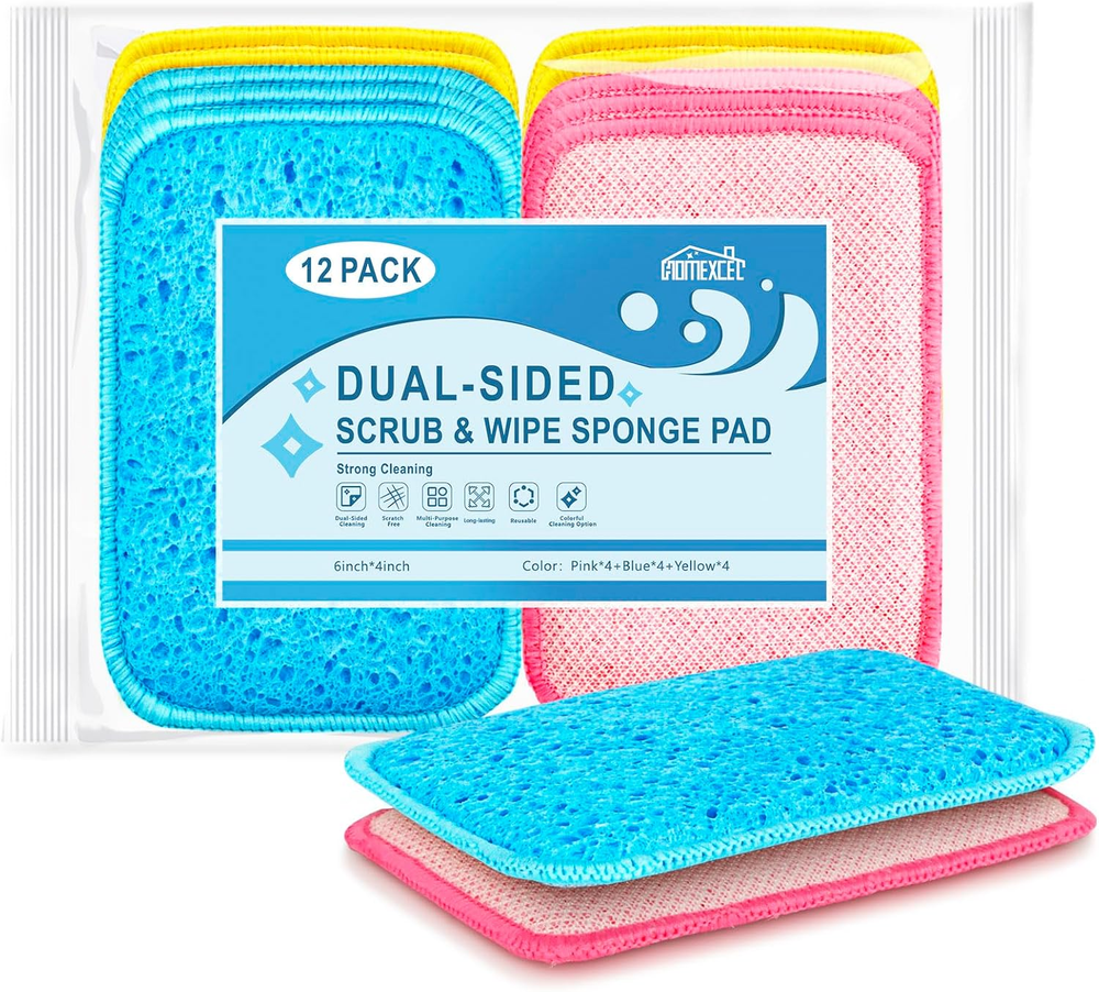 12 Pack Dual-Sided Scrub Sponges for Kitchen Cleaning & All-Purpose Use