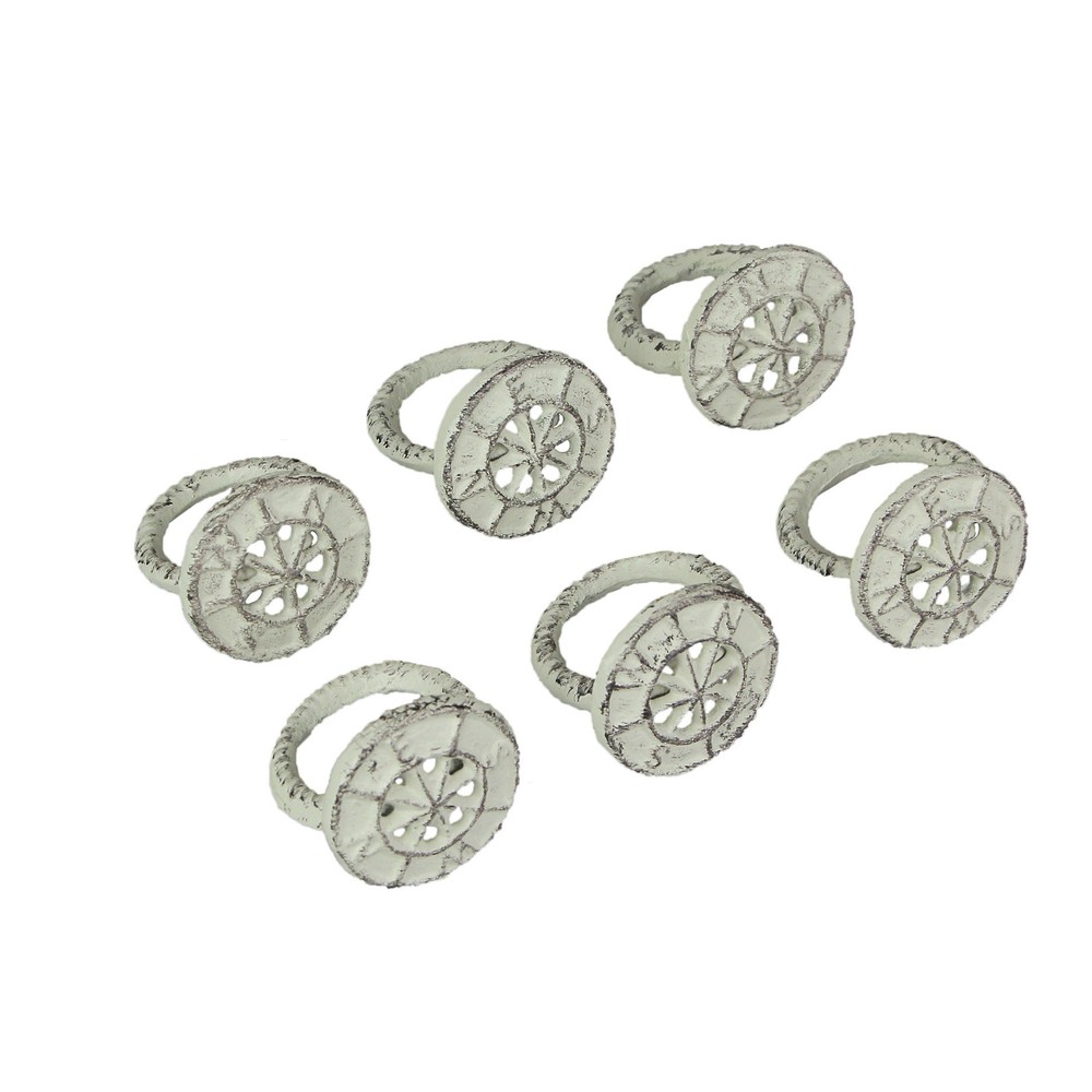 Set of 6 White Cast Iron Compass Rose Napkin Rings Decorative Nautical Dining