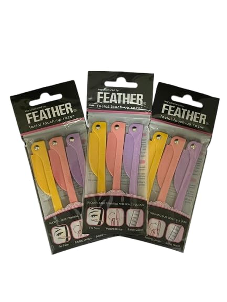Feather Flamingo Stainless Steel Facial Razor - 3 Pack for Hair Removal