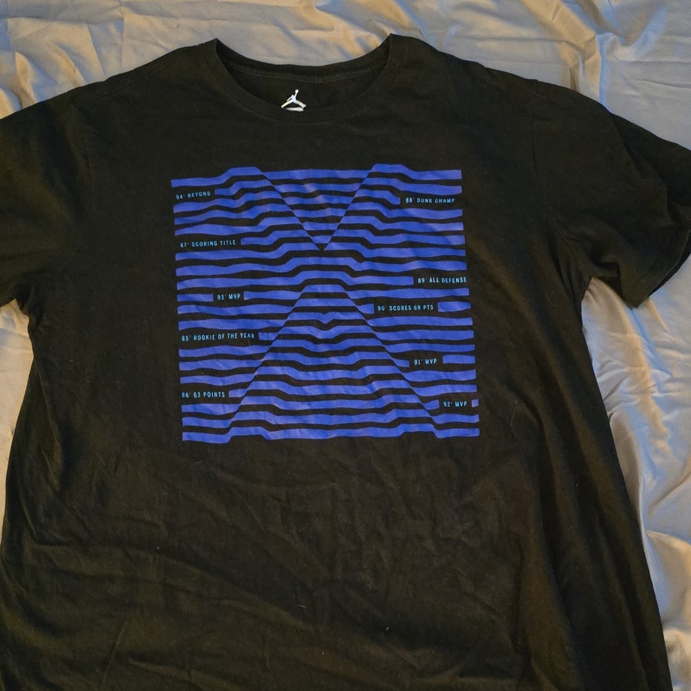 Jordan Graphic Print Black Blue Men's Cotton Crew Neck Short Sleeve T-Shirt XXL