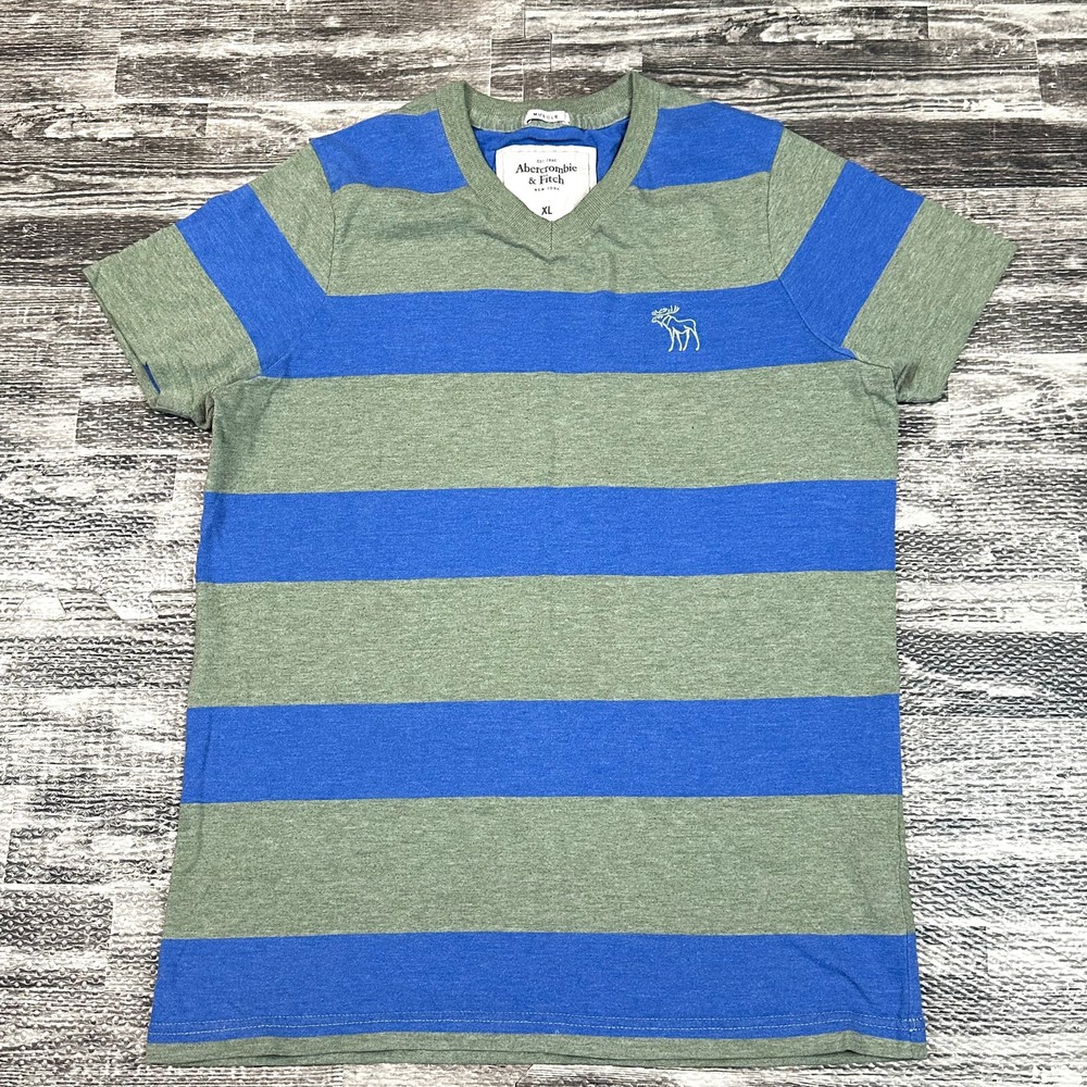 Abercrombie & Fitch Mens sz XL Blue Gray Striped Short Sleeve T Shirt Muscle-image