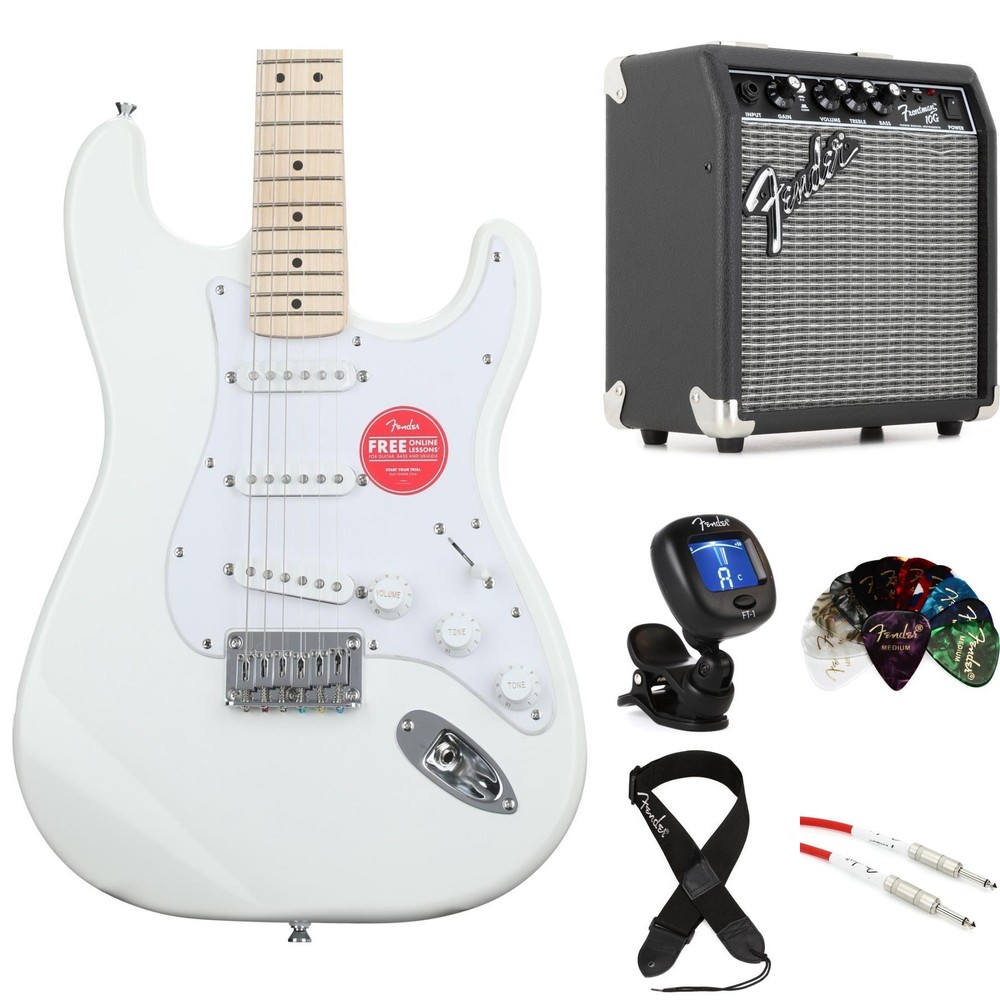 Squier Sonic Stratocaster HT Electric Guitar and Fender Amp Bundle - White