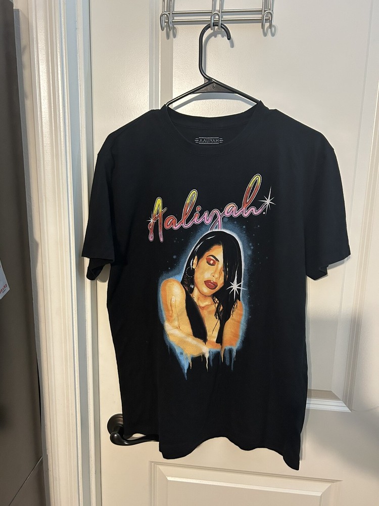 Aaliyah T-Shirt Size L Black Retro Hip Hop RB Music Graphic Cotton Tee-image