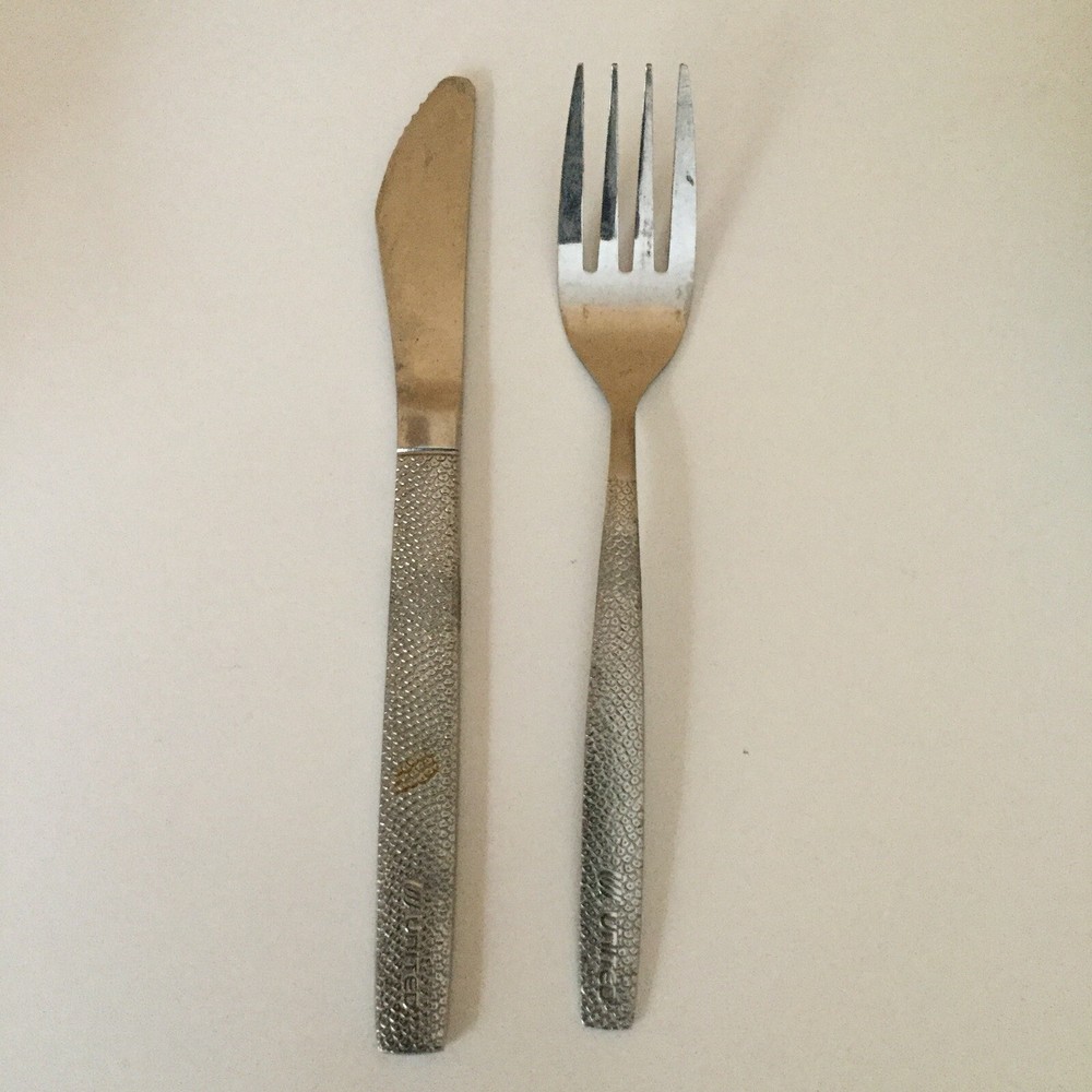 Vintage UNITED AIRLINES Stainless Steel Knife & Fork Set by ABCO Japan-image
