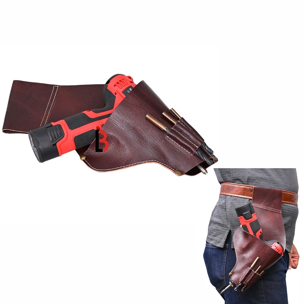 Cow Leather Drill Holster Bit Holder Pouch for Woodworkers, Carpenters, Handymen