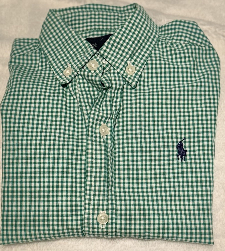 Ralph Lauren logo polo horse plaid button down shirt top toddler boys size 2T 2