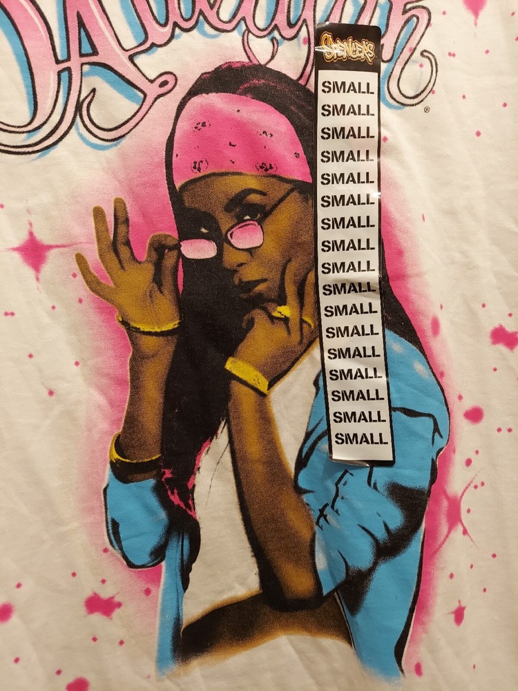 Aaliyah Spray On Style Mens White Pink Blue Shirt Size Small R&b Princess Beach-image