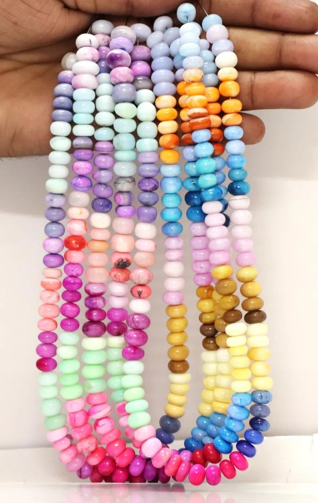 Rainbow opal smooth rondelle beads 7-10mm multi-color gemstones