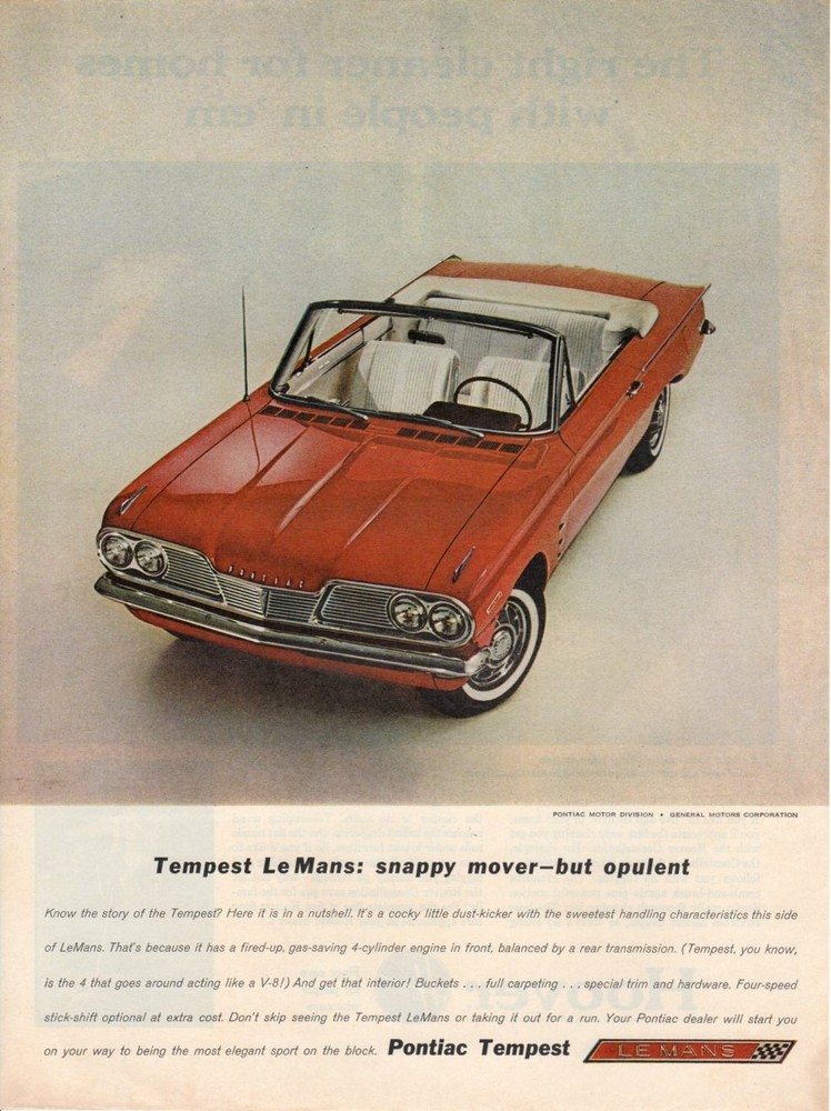 Vintage Print advertisement ad Car PONTIAC 1962 Tempest Le Mans Snappy Opulant