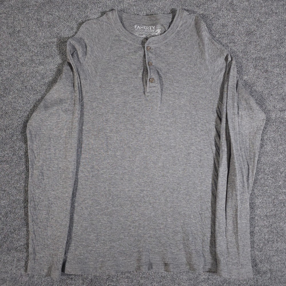 Faherty Shirt Mens Medium Dark Gray Cloud Cotton Blend Henley