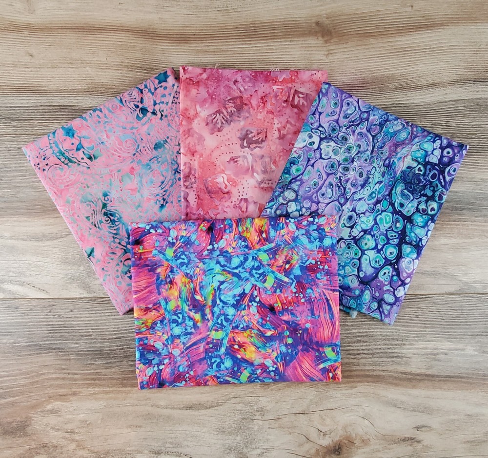 4 Piece Lot of Quilting Fabric Colorful Abstract Splash Wave Surf Paisley Leaves