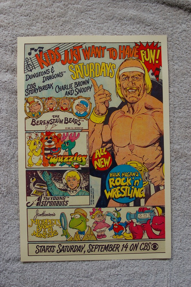 CBS Saturday Morning TV show promotional poster 1985 Hulk Hogan Rock n Wrestling