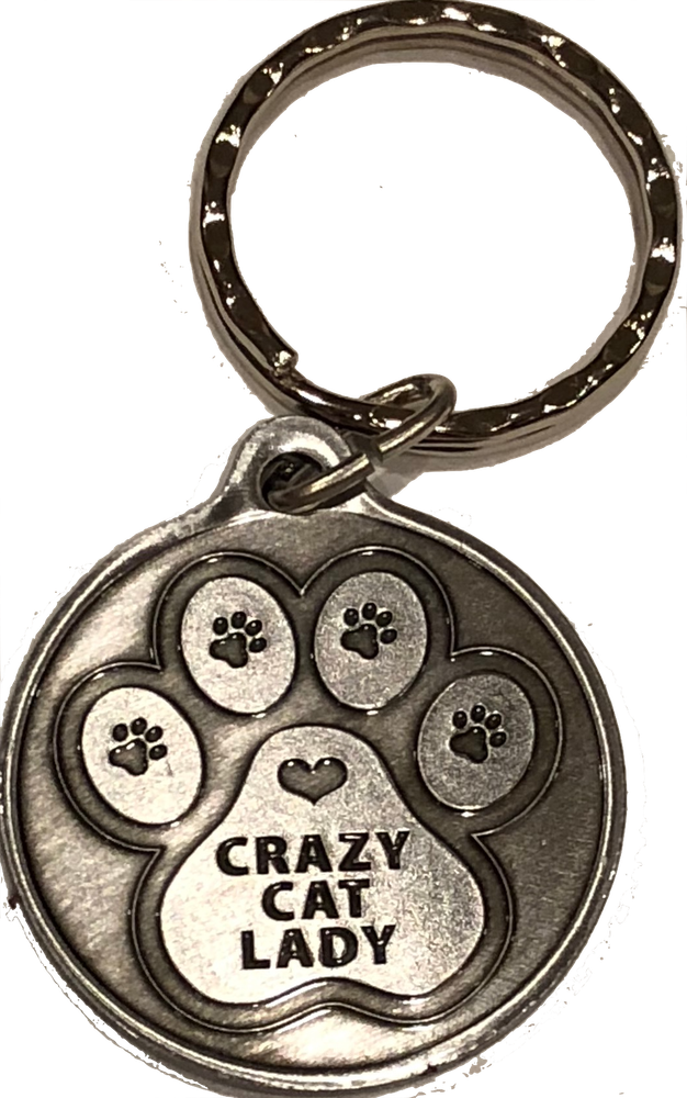Crazy Cat Lady - A True Friend Dog Pet Keychain Pewter Color RecoveryChip Design