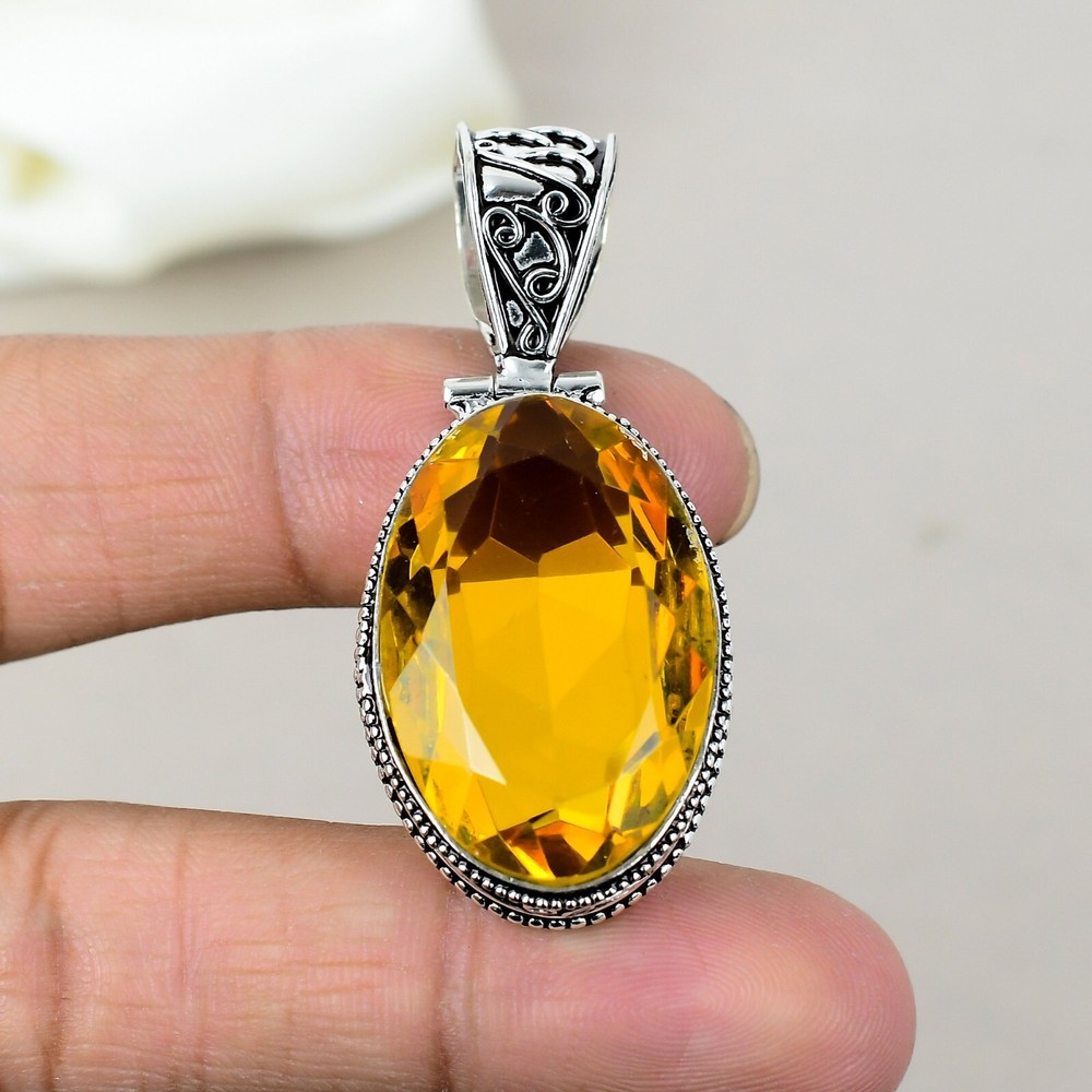 Natural Citrine Gemstone 925 Sterling Silver Pendant Gift for Her