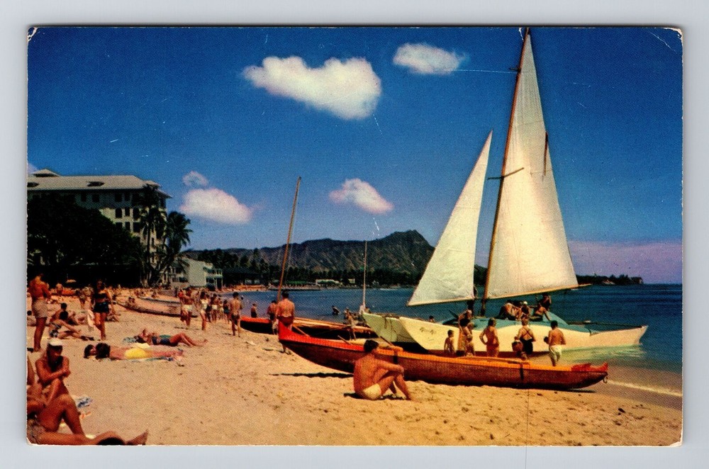 Honolulu Hawaii Waikiki Beach Vintage Postcard Tropical Paradise View