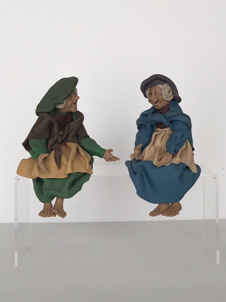 Vintage Rare Unique Peasant Sisters Handmade Decorative Figurines Babushka Oma