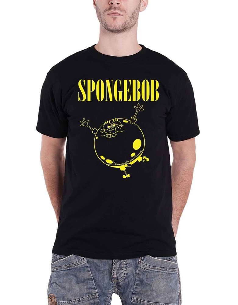 Official Mens Black Spongebob Squarepants Inflated Sponge Graphic T-Shirt