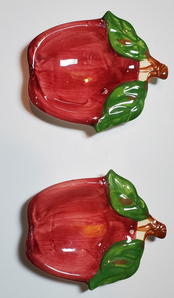 2 Franciscanware  Apple Red Hand Painted Tea Bag Holders  / Butter Pats