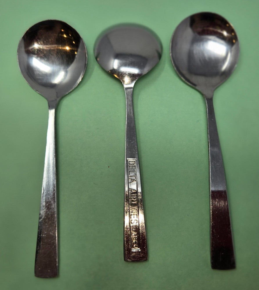 Delta Airlines Soup Spoons ABCO Vintage Silverware Inflight Plane Advert Lot  3-image