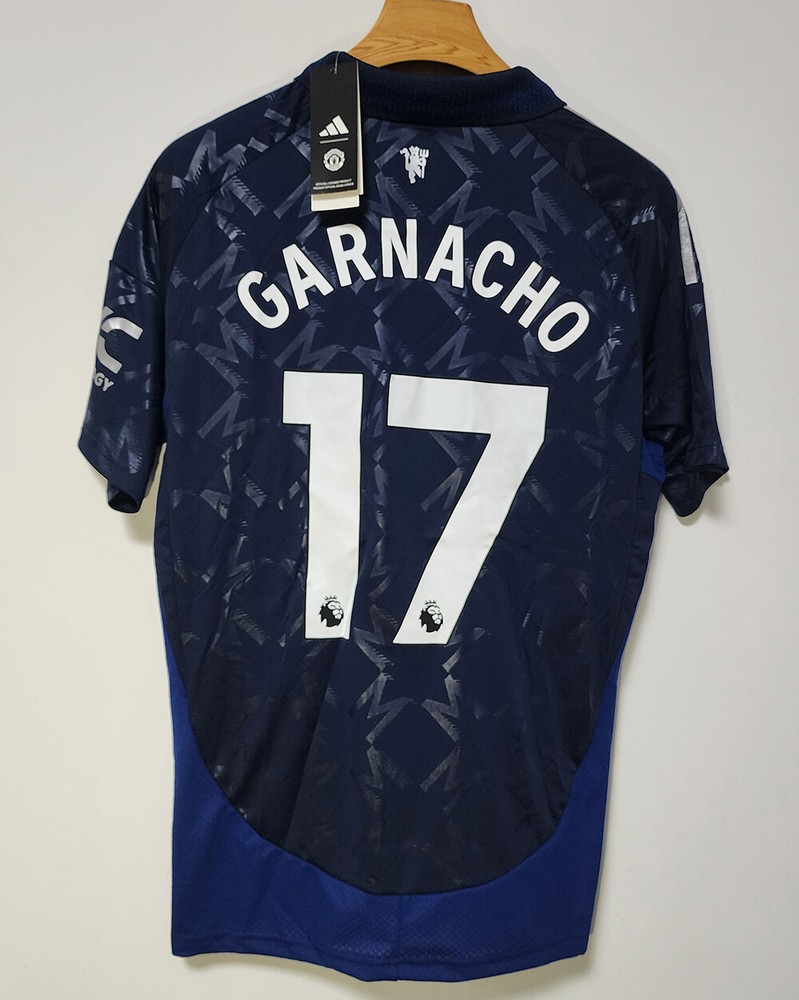 B.FERNANDES #8 GARNACHO #17 2024/2025 Soccer Jersey Away Shirt for Man Blue