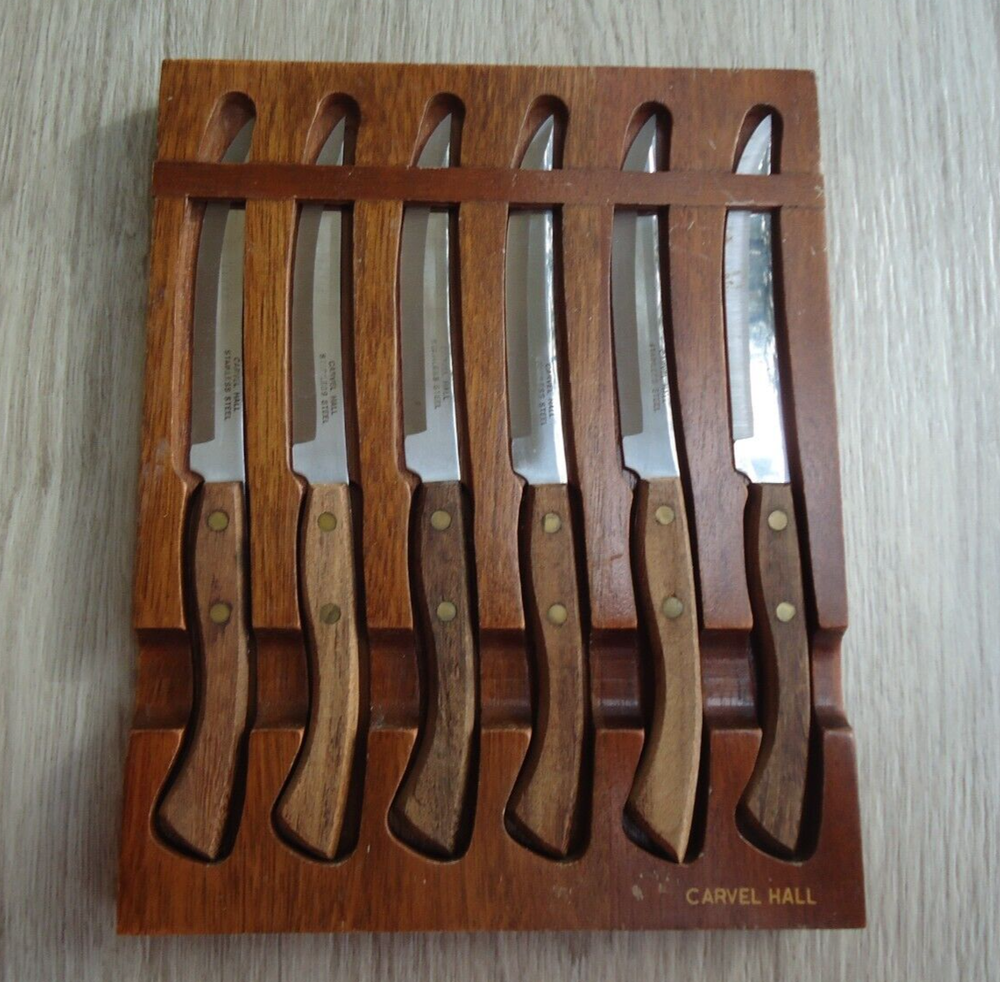 VTG Carvel Hall Stainless Steel Knife Set Wall Mount Wood Rack Holder Taiwan
