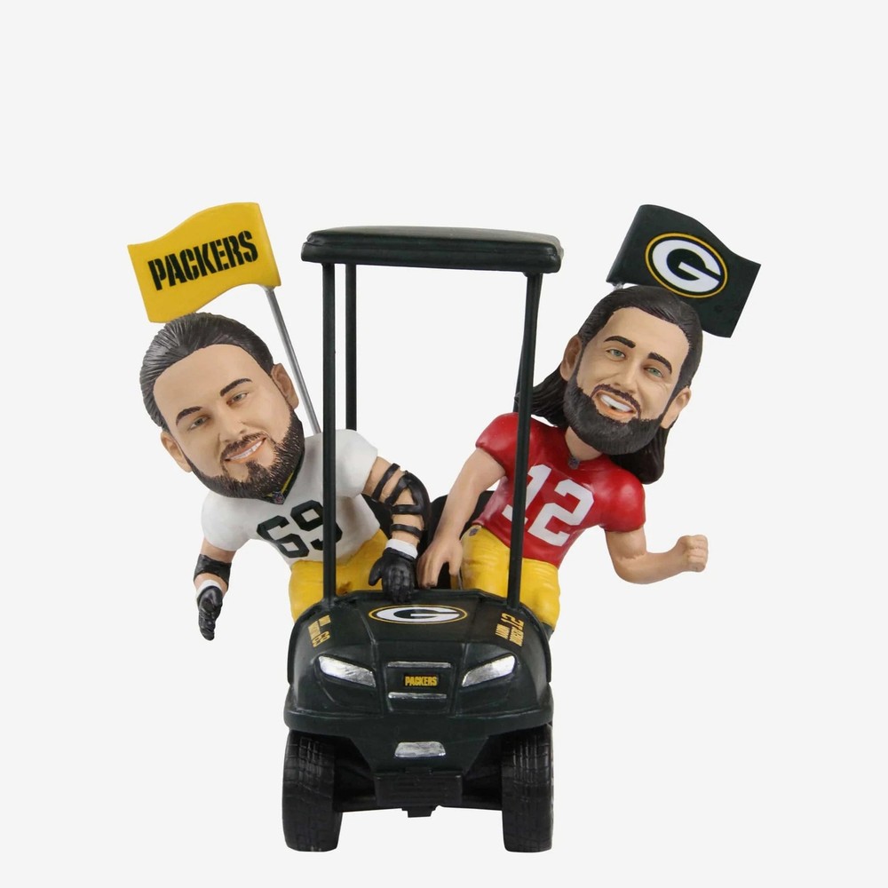 Aaron Rodgers and David Bakhtiari Green Bay Packers Golf Cart Bobblehead NFL Collectible-image