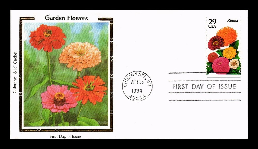 Dr Jim Stamps US First Day Cover 29c Zinnia Garden Flowers Colorano Silk Cachet