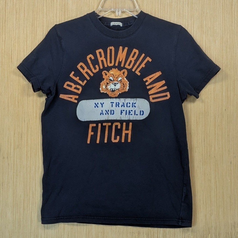 Abercrombie & Fitch T Shirt Mens Small Navy Blue Y2K Retro Graphic NY Tiger-image
