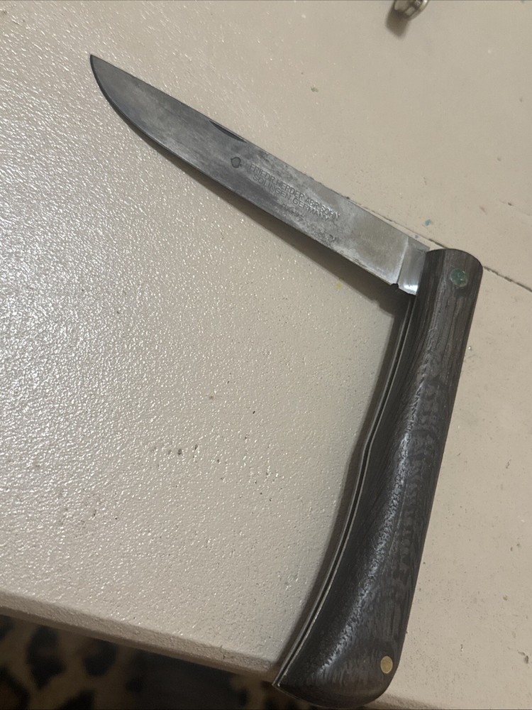 Vintage FRIEDR.HERDER ABR.SOHN Solingen Germany 11” Folding Wood Handle Knife-image