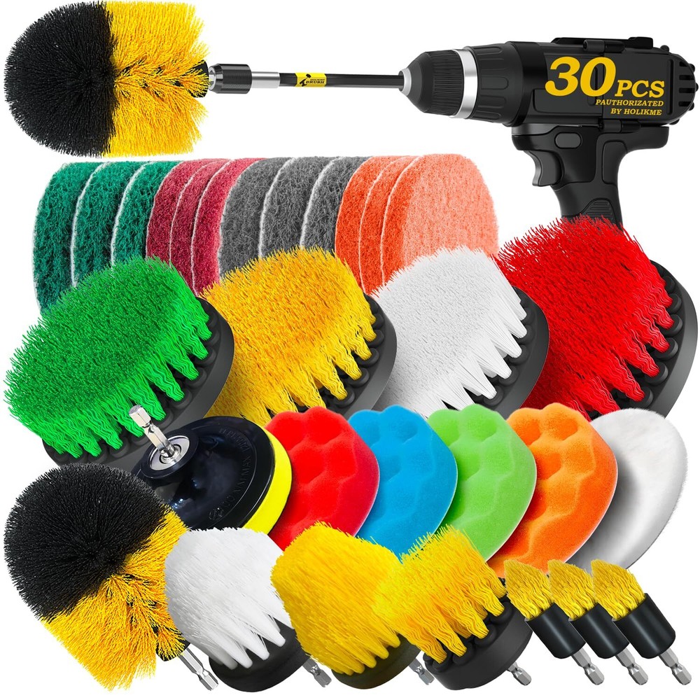 30Pack Drill Brush Attachments Set,Scrub Pads & Sponge, Power Scrubber Brush ...