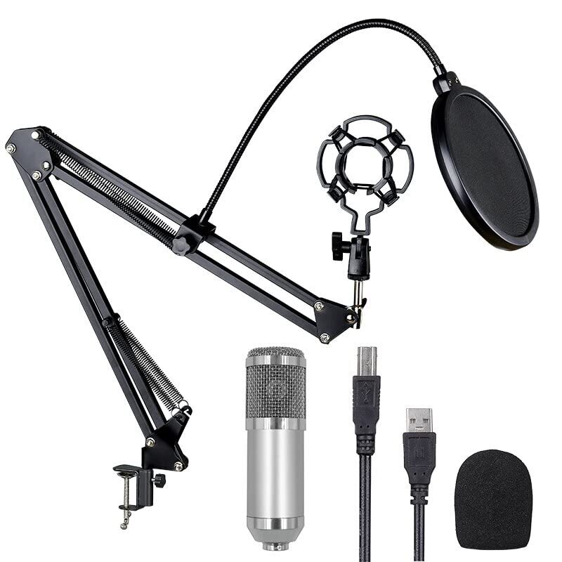 USB Microphone Plug & Play Computer Cardioid PC Microphone Kit with Adjustabl...