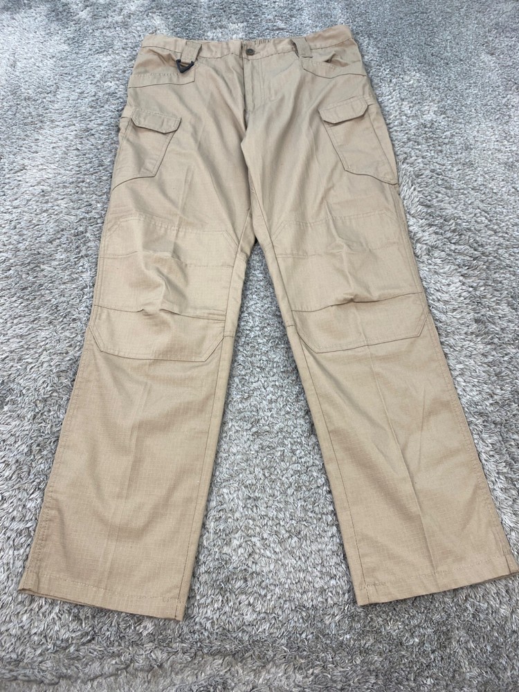 Tactical Series Cargo Pants Mens 34x31 Beige Ripstop Double Knee Utility Trouser