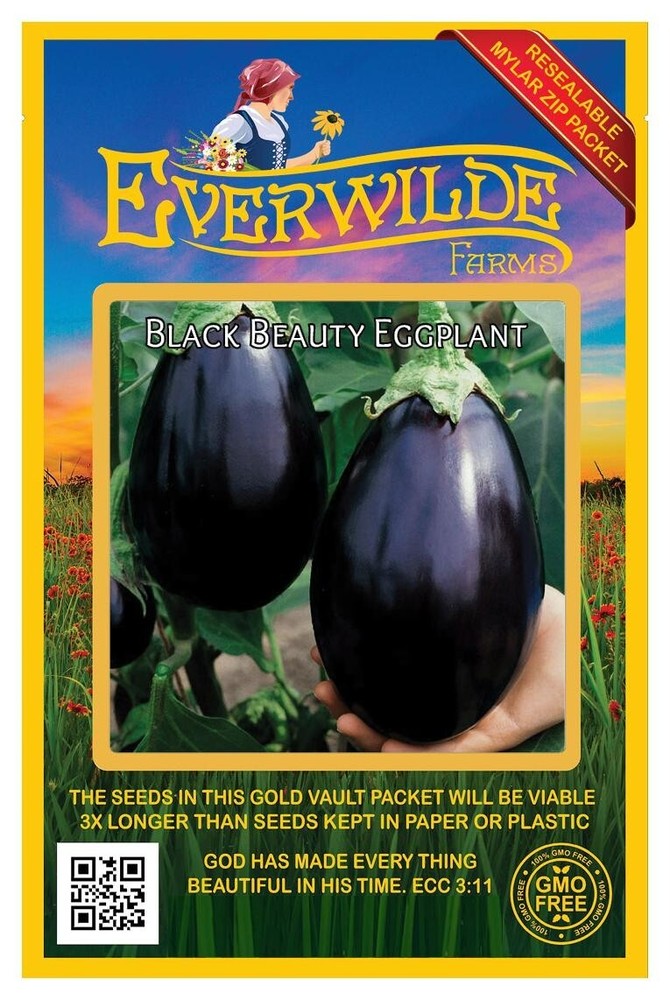 1 Oz Black Beauty Eggplant Seeds - Everwilde Farms Mylar Seed Packet