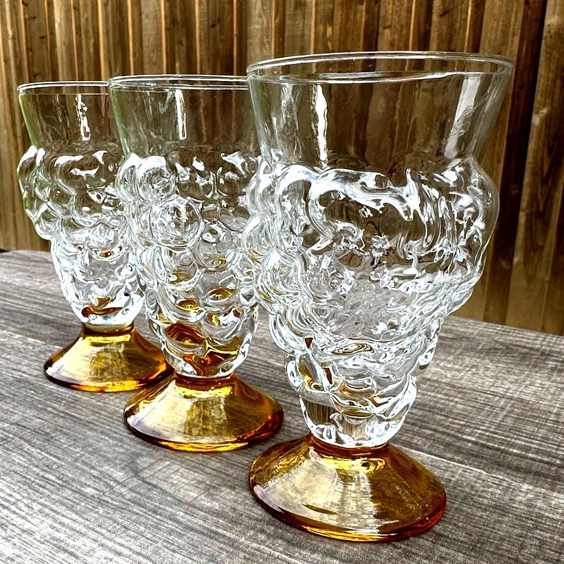 Abigail's Portugal Rare Blown Amber Base Grape Iced Tea Footed Goblets-Set of 3-image