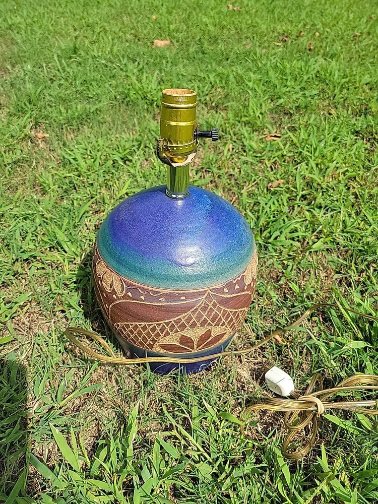 OOAK Vintage Signed Art Pottery Lamp Vivid Colors BOHO