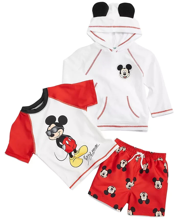 Mickey Mouse Hooded Terry Coverup, Rash Guard & Swim Trunks, 3 Piece Set NEW