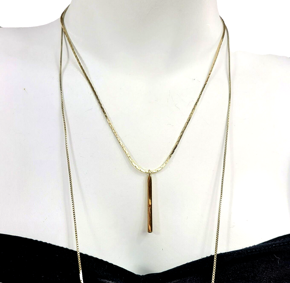 Express Rope Necklace Y Bar Dangling Gold-Tone Bars or Rods 2-Row Dangly