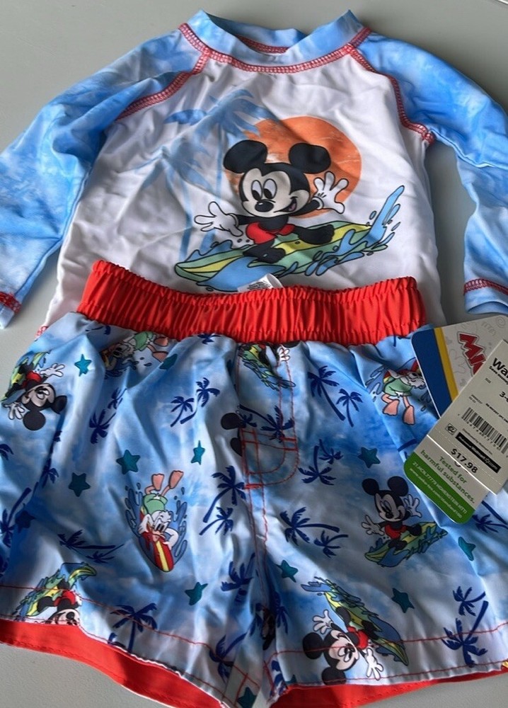 New Infant Boys Sz 3-6 Months 2 Piece Disney Jr. Mickey Mouse Swim Suit UPF 50+
