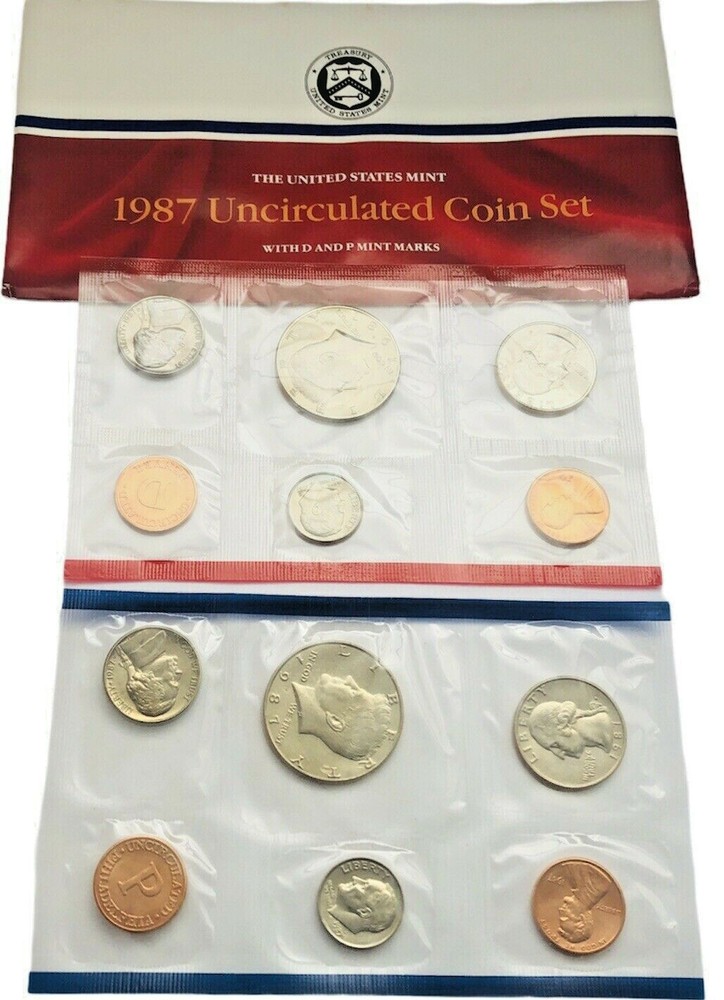 1987 P&D Mint Set Original Envelope Uncirculated BU 10 Brilliant US Coins