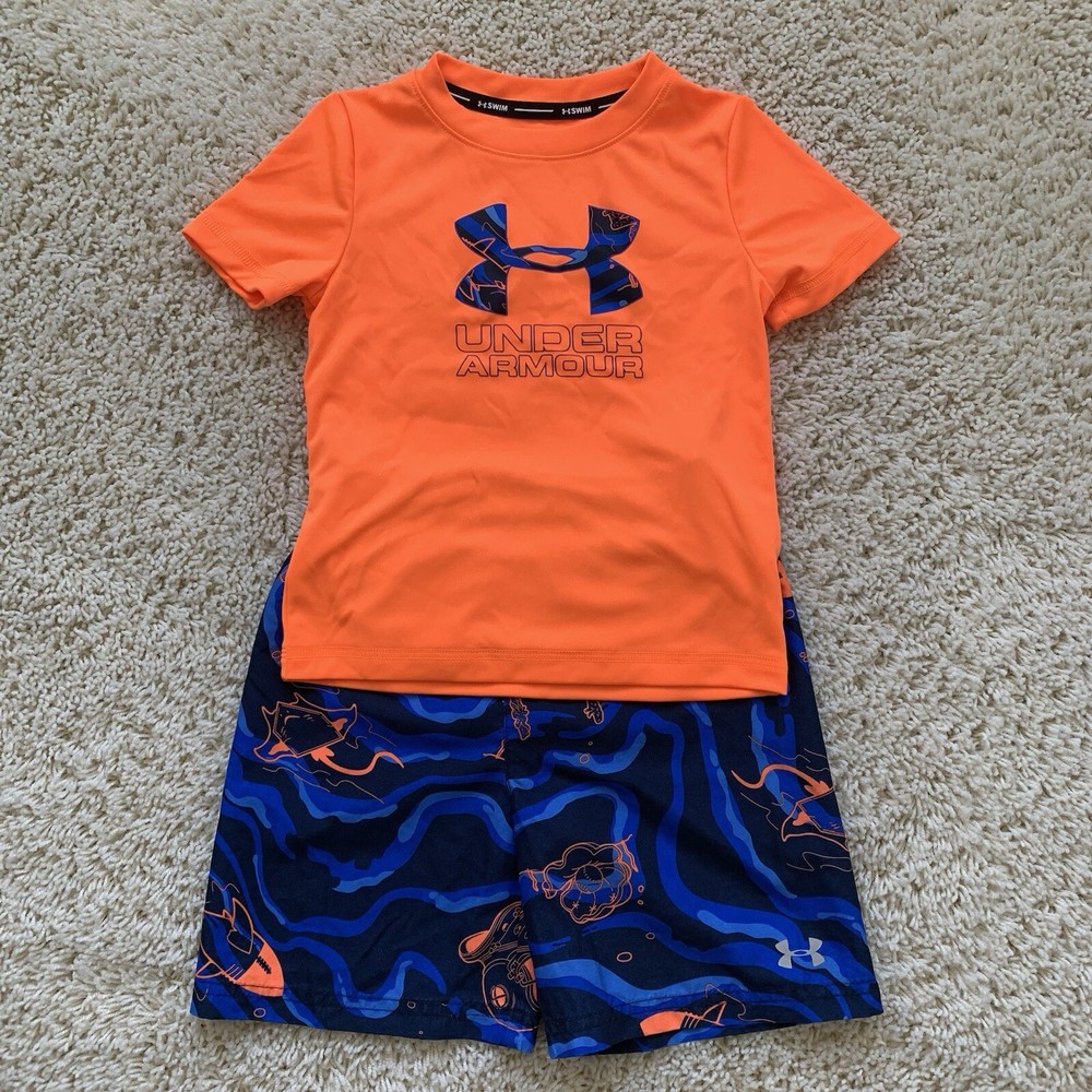 Under Armour | Swim Set Shorts Shirt Orange Navy Sports- Size 4T