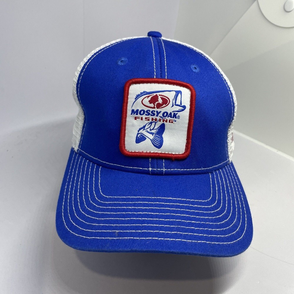 Mossy Oak Fishing Hat Cap Snapback Blue White Trucker Adjustable Outdoor US Flag