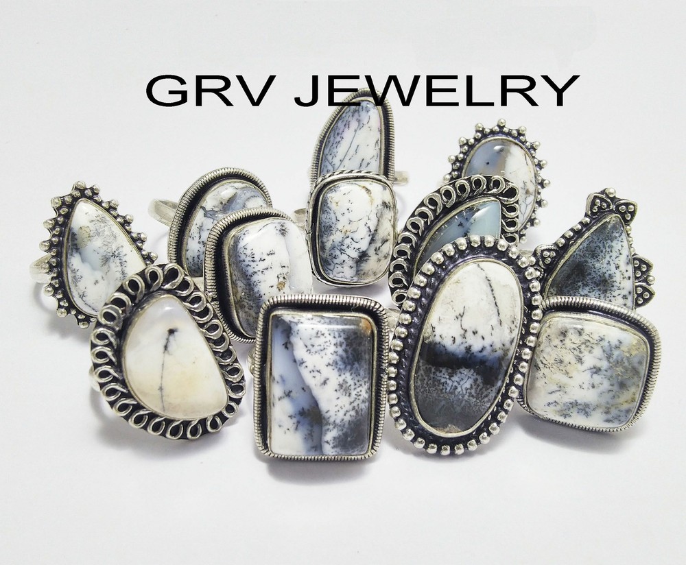 Dendritic Opal Gemstone 25pcs Rings Lot 925 Silver Plated WHR-40