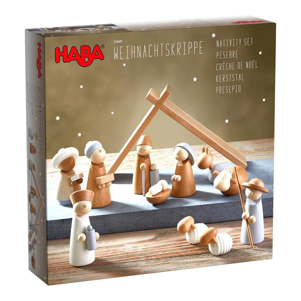 HABA Toys Natural Wood Toy Nativity Set Heirloom Wooden Christmas Play Set Decor