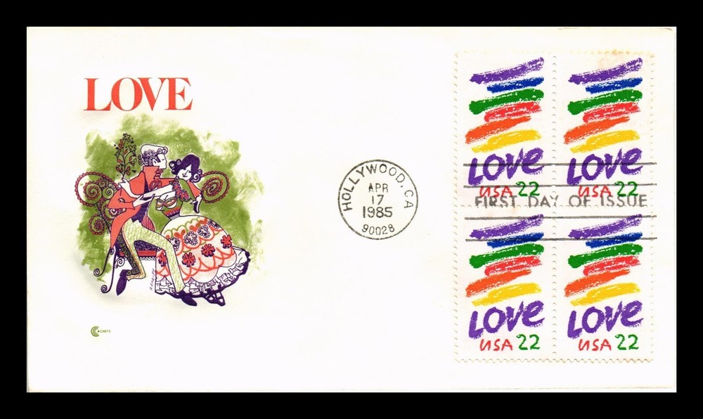 DR JIM STAMPS US COVER LOVE 22C FIRST DAY ISSUE BLOCK OF 4 COVER CRAFT CACHET