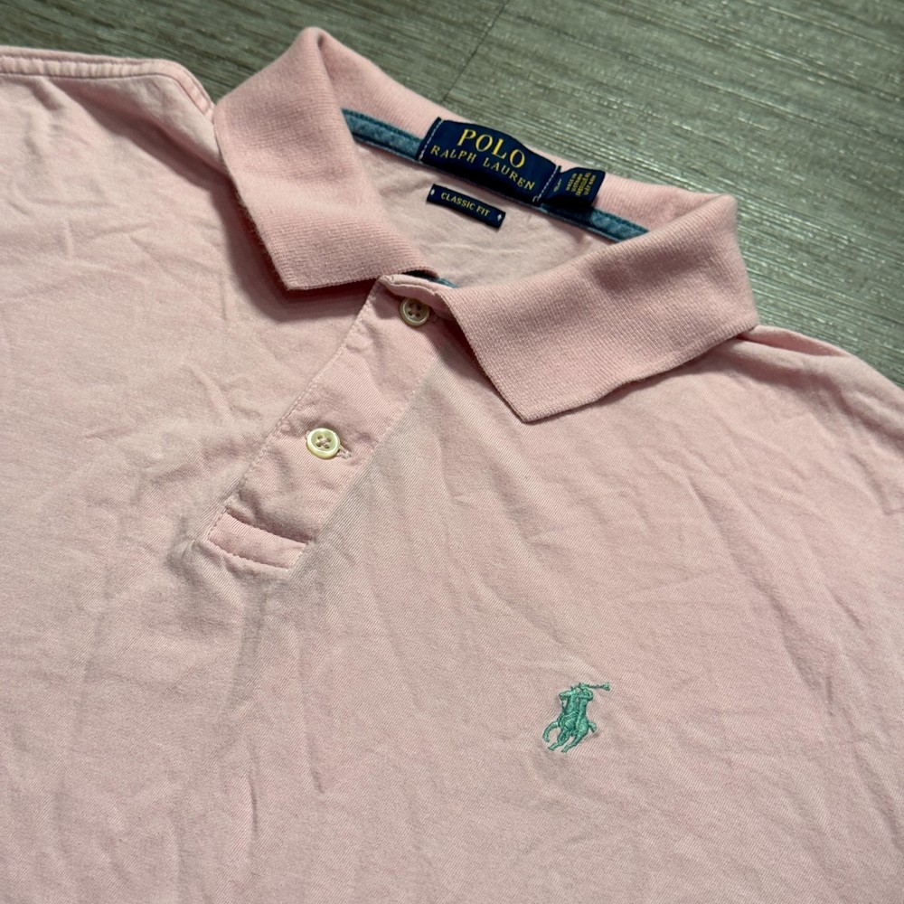 Polo Ralph Lauren Shirt Mens Large Pink Short Sleeve Classic Fit Logo Adult