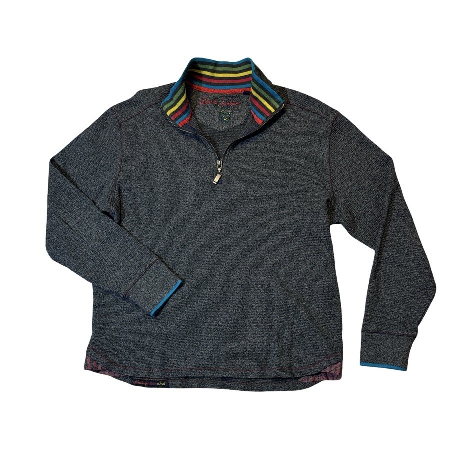 Robert Graham mens M Medium gray solid textured 1/4 zip pullover sweater EUC