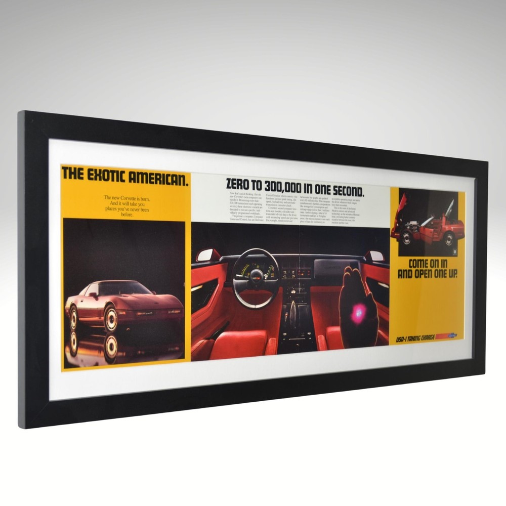 C4 Corvette Vintage Magazine Insert Wall Art – Large 4-Page Framed Display 34x15