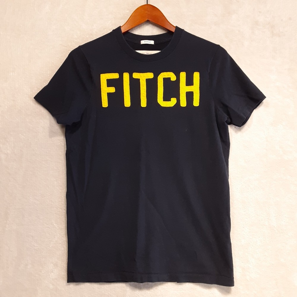 Abercrombie & Fitch Mens Muscle Crew T-Shirt Sz.M/Navy Blue/Yellow-FITCH Logo-image