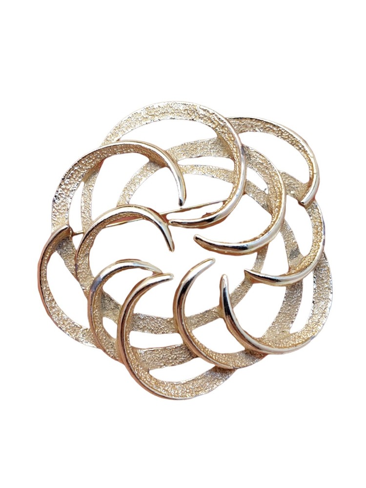 Sarah Coventry Textured Gold Tone Large Swirled Brooch Lapel Pin 2